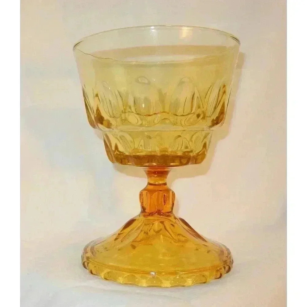 Amber Stemmed Goblet Candy Dish Thumb print Design Mid Century Change key catch,